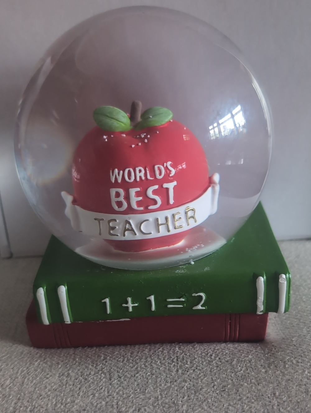 World's Best Teacher Apple Snow Globe - Red & Green
